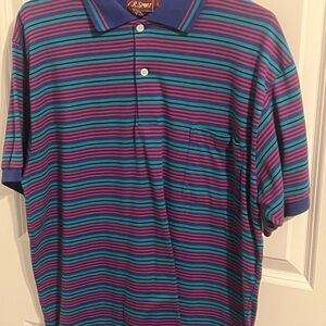 Retro Striped Polo Shirt - Blue and Purple - CR Sport - Men’s Medium